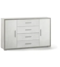 Mobile 2 ante 4 cassetti bianco e cemento, 137x84x41 cm