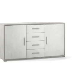 Mobile 2 ante 4 cassetti cemento e bianco, 154x84x41 cm