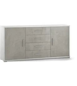 Mobile 2 ante 4 cassetti cemento e bianco, 174x84x41 cm