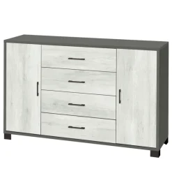 Mobile 2 ante 4 cassetti colore quercia bianco e titanio