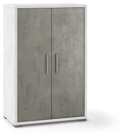 Mobile 2 ante bianco ossido e cemento, 71x41x110 cm