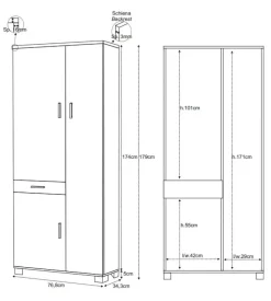 Mobile 3 ante e 1 cassetto bianco  fiammato, 76,8x34,3x179 cm