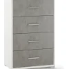 Mobile 4 cassetti bianco con finitura cemento