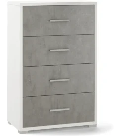 Mobile 4 cassetti bianco con finitura cemento