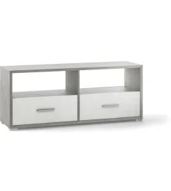 Mobile 2 cassetti bianco e cemento, 139x57x41 cm