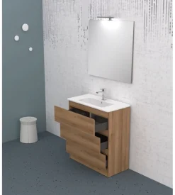 Mobile bagno da terra "leonardo" 3 cassetti rovere, 78x39,5x85 cm