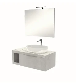 Mobile bagno decor bagno "tiziano" colore grigio caldo con top in marmo carrara, 110 cm