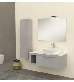 Mobile bagno decor bagno "tiziano" colore grigio caldo con top in marmo carrara, 110 cm
