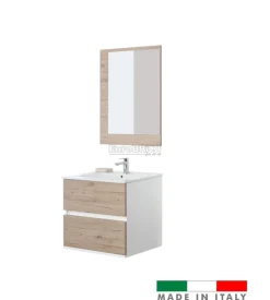 Mobile bagno sospeso "fabula" 2 cassetti bianco e rovere, 60x47x57 cm