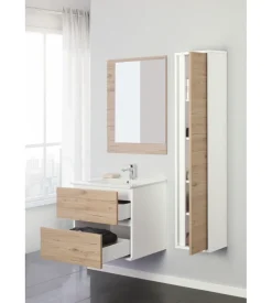 Mobile bagno sospeso "fabula" 2 cassetti bianco e rovere, 60x47x57 cm