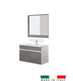 Mobile bagno sospeso "fabula" 2 ante bianco e cemento, 90x47x57 cm