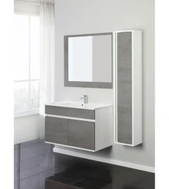 Mobile bagno sospeso "fabula" 2 ante bianco e cemento, 90x47x57 cm