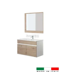 Mobile bagno sospeso "fabula" 2 ante bianco e rovere, 90x47x57 cm