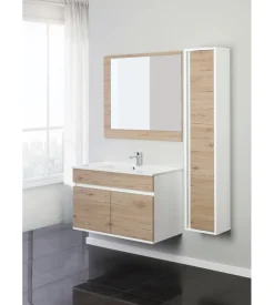 Mobile bagno sospeso "fabula" 2 ante bianco e rovere, 90x47x57 cm