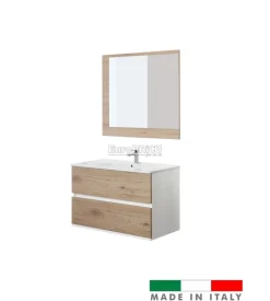Mobile bagno sospeso "fabula" 2 cassetti bianco e rovere, 90x47x57 cm