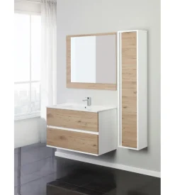 Mobile bagno sospeso "fabula" 2 cassetti bianco e rovere, 90x47x57 cm