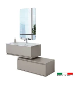 Mobile bagno sospeso "pastello" tortora con cassetti, 90x47x35 cm