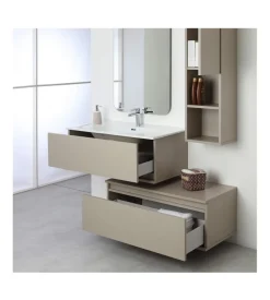 Mobile bagno sospeso "pastello" tortora con cassetti, 90x47x35 cm