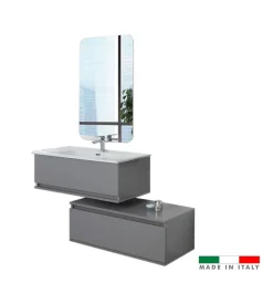 Mobile bagno sospeso "pastello" grigio con cassetti, 90x47x35 cm