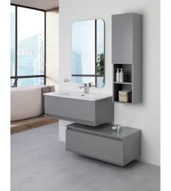 Mobile bagno sospeso "pastello" grigio con cassetti, 90x47x35 cm