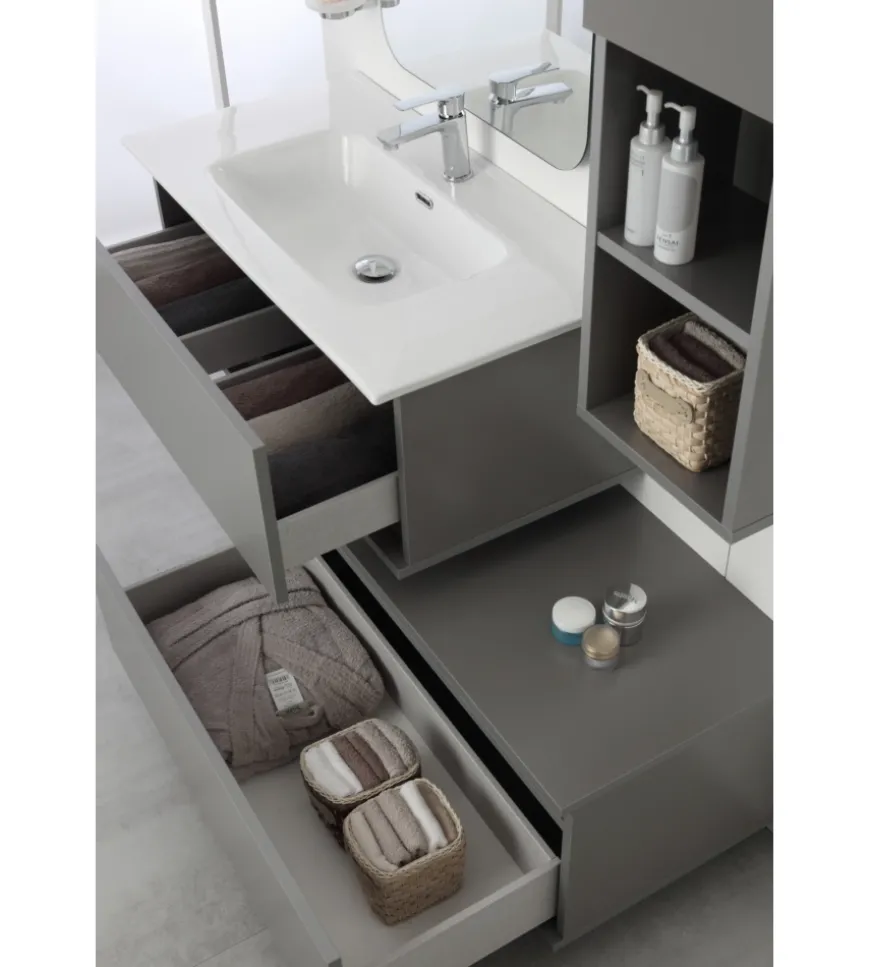 Mobile bagno sospeso "pastello" grigio con 2 ante, 80x37x69 cm