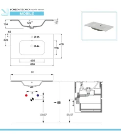 Mobile bagno sospeso "revital" noce scuro, 84x49x56 cm