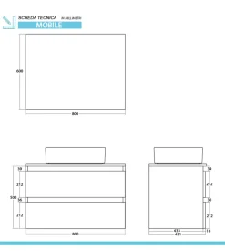 Mobile bagno sospeso "revital" noce, 80x46x51 cm