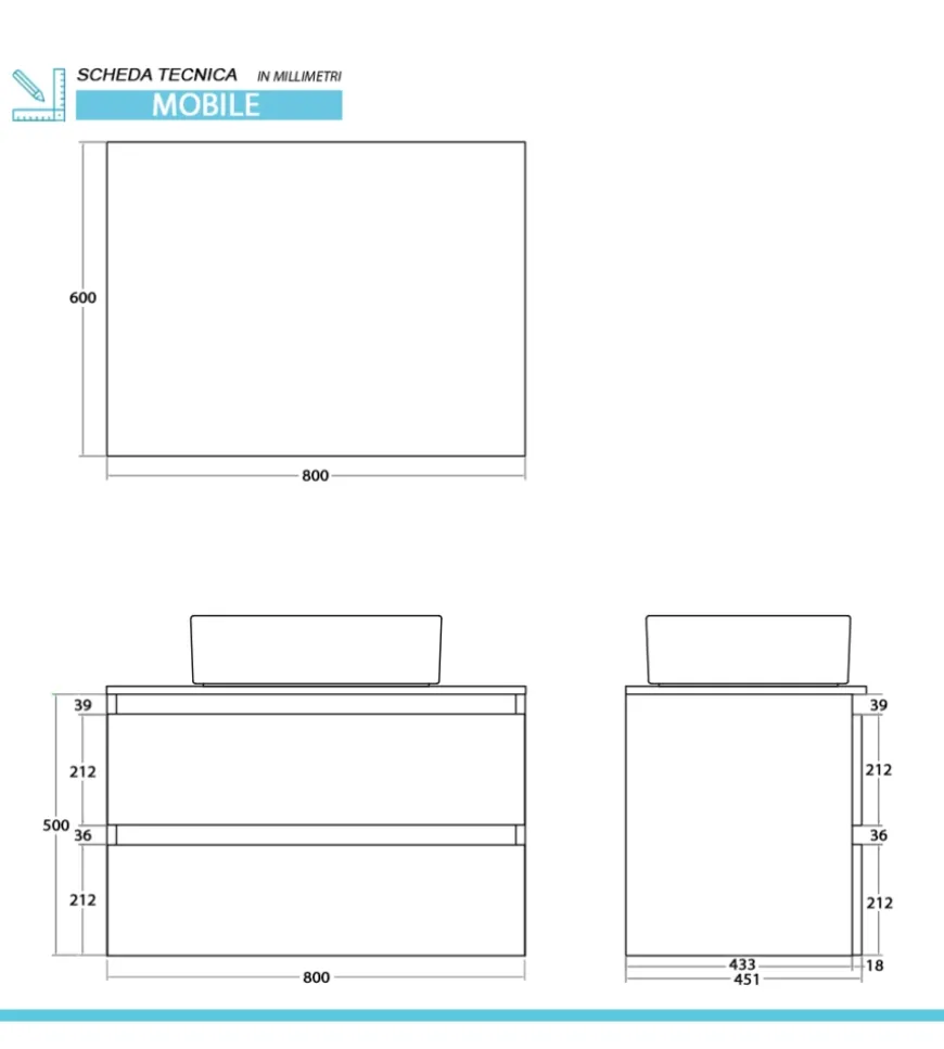 Mobile bagno sospeso "revital" noce, 80x46x51 cm