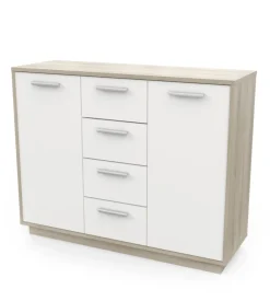 Mobile bianco e quercia con 2 ante e  4 cassetti, 113x84x36 cm