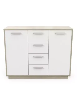 Mobile bianco e quercia con 2 ante e  4 cassetti, 113x84x36 cm