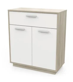 Mobile bianco e quercia con 2 ante e  1 cassetto, 78x36x84 cm