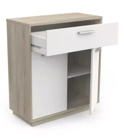 Mobile bianco e quercia con 2 ante e  1 cassetto, 78x36x84 cm