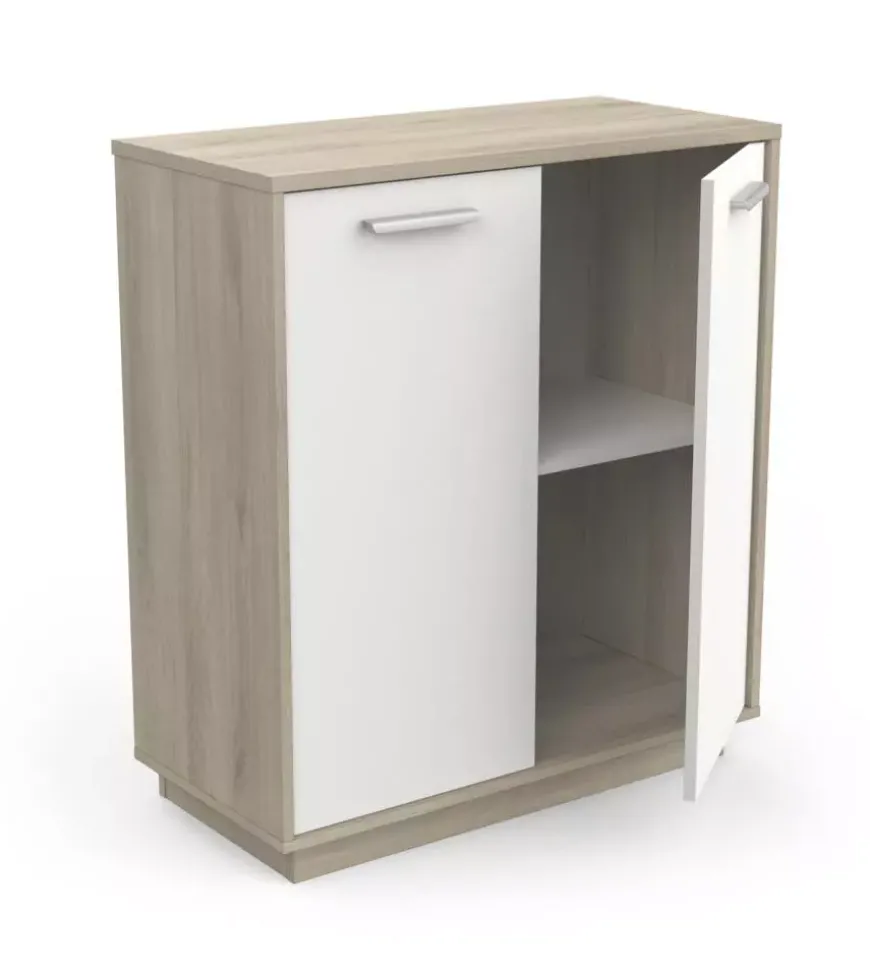 Mobile bianco e quercia con 2 ante, 78x36x84 cm