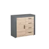 Mobile buffet 1 anta e 3 cassetti grigio e quercia, 94x40x86 cm