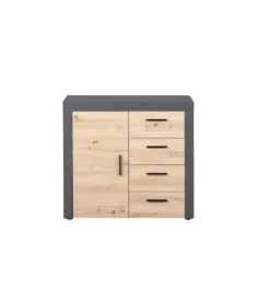 Mobile buffet 1 anta e 3 cassetti grigio e quercia, 94x40x86 cm