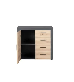 Mobile buffet 1 anta e 3 cassetti grigio e quercia, 94x40x86 cm