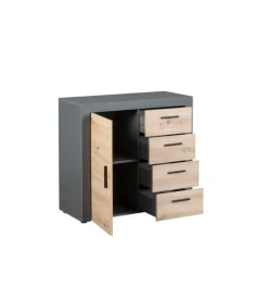 Mobile buffet 1 anta e 3 cassetti grigio e quercia, 94x40x86 cm