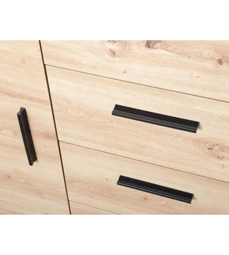 Mobile buffet 1 anta e 3 cassetti grigio e quercia, 94x40x86 cm