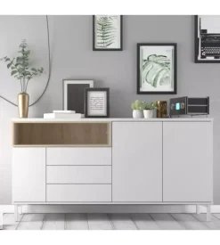 Mobile buffet bianco 3 ante e 3 cassetti, 176x90x48 cm