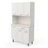 Mobile buffet con 6 ante e 1 cassetto bianco e acacia, 101x42,3x185,3 cm