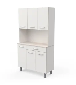 Mobile buffet con 6 ante e 1 cassetto bianco e acacia, 101x42,3x185,3 cm