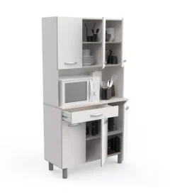 Mobile buffet con 6 ante e 1 cassetto bianco e acacia, 101x42,3x185,3 cm