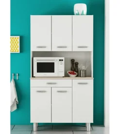 Mobile buffet con 6 ante e 1 cassetto bianco e acacia, 101x42,3x185,3 cm