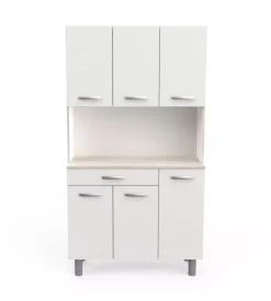 Mobile buffet con 6 ante e 1 cassetto bianco e acacia, 101x42,3x185,3 cm