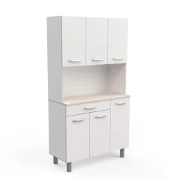 Mobile buffet con 6 ante e 1 cassetto bianco e acacia, 101x42,3x185,3 cm