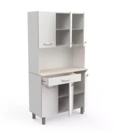 Mobile buffet con 6 ante e 1 cassetto bianco e acacia, 101x42,3x185,3 cm