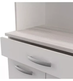 Mobile buffet con 6 ante e 1 cassetto bianco e acacia, 101x42,3x185,3 cm