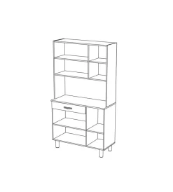 Mobile buffet con 6 ante e 1 cassetto bianco e acacia, 101x42,3x185,3 cm