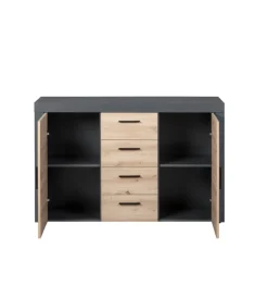 Mobile buffet grigio e quercia, 134x40x86 cm