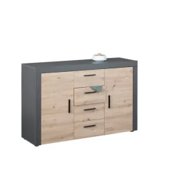 Mobile buffet grigio e quercia, 134x40x86 cm